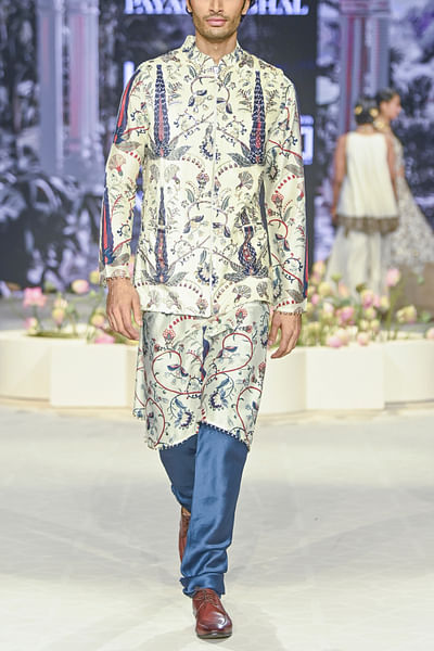 Ivory floral printed bandi kurta set