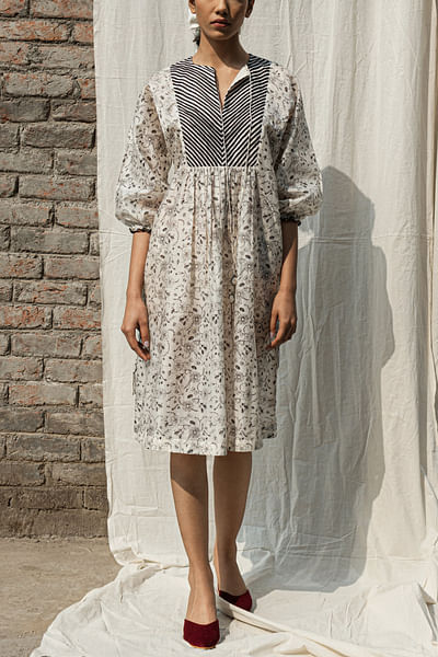 Ivory floral printed dress set