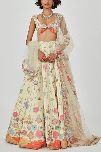 Ivory floral printed lehenga set