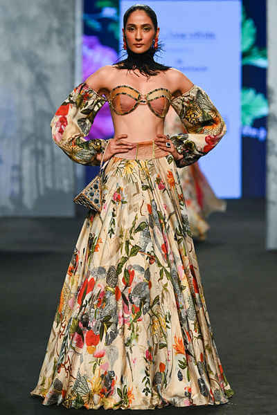 Ivory floral printed lehenga set