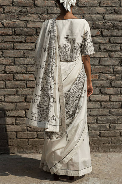 Ivory floral printed sari