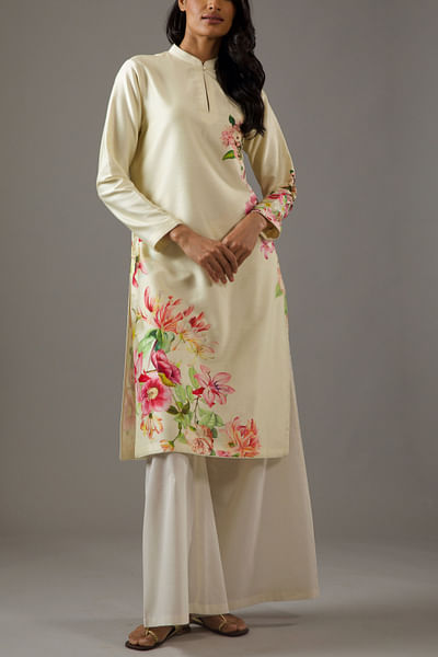 Ivory floral printed tunic set