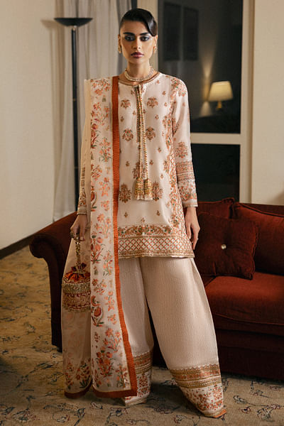 Ivory floral screen printed kurta set