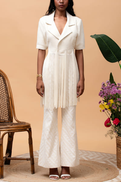 Ivory fringed jacket set