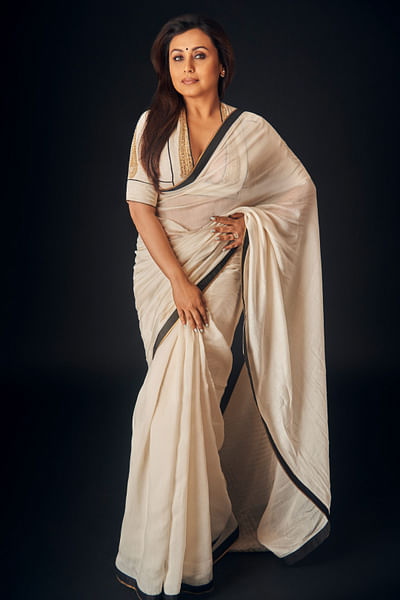 Ivory gota embellished chanderi sari