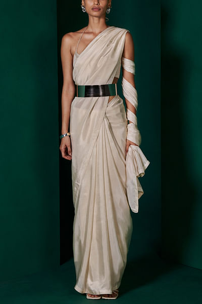 Ivory handwoven silk saree set