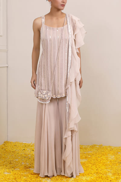 Miku Kumar Ivory linear embroidery kurta and sharara set MKUJAN24D111