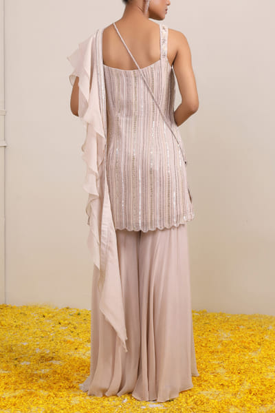 Miku Kumar Ivory linear embroidery kurta and sharara set MKUJAN24D111