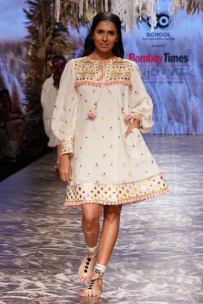 Ivory mirror and resham embroidery dress