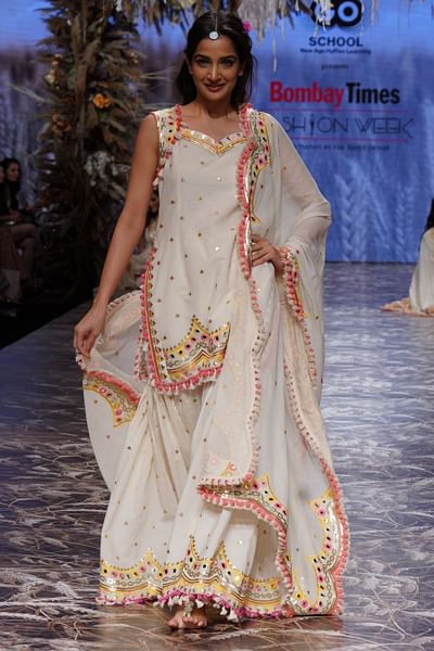 Ivory mirror and resham embroidery sharara set