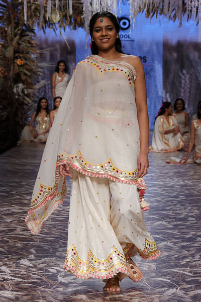 Ivory mirror and resham embroidery sharara set