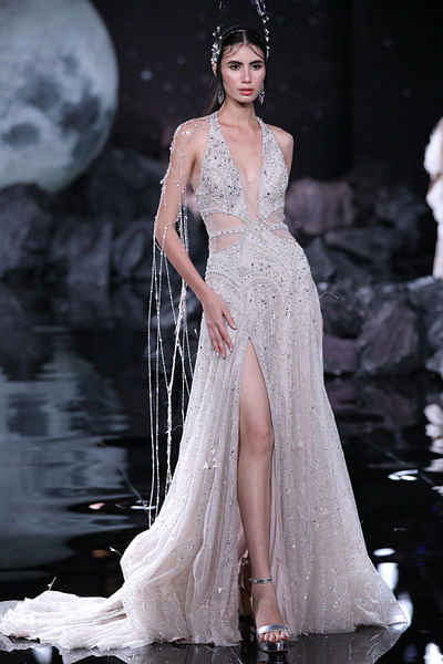 Ivory pearl and crystal embellished gown