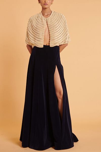 Ivory pearl and crystal embroidery cape