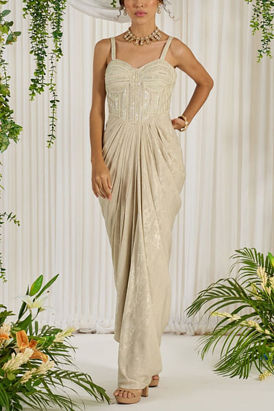 Ivory pearl and stone embellished corset gown