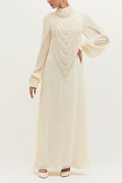 Ivory pearl embellished gown