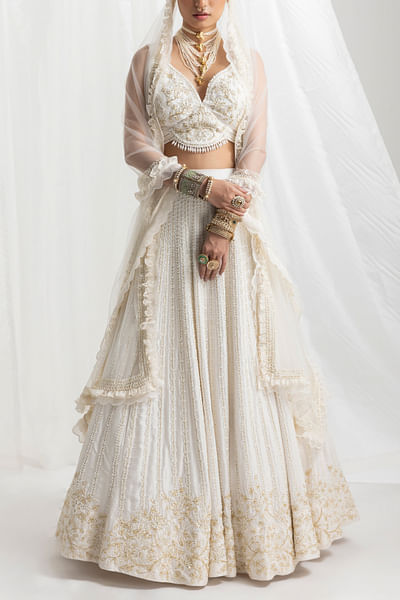 Ivory pearl embellished lehenga set