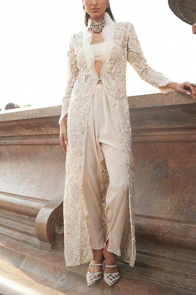 Ivory pearl embroidered jacket set