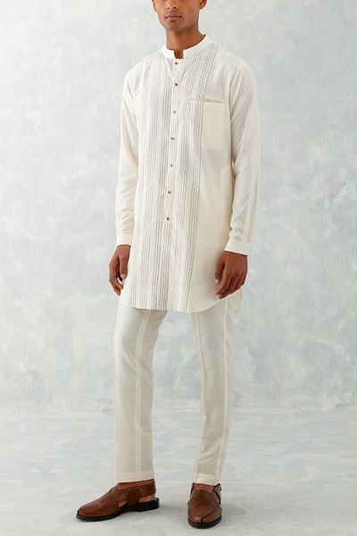 Ivory pin tuck detailed short kurta set