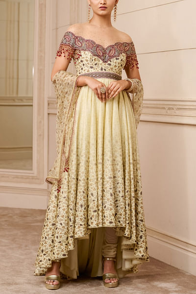 Ivory printed anarkali set