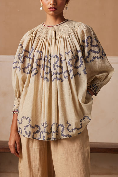 Ivory printed gathered top