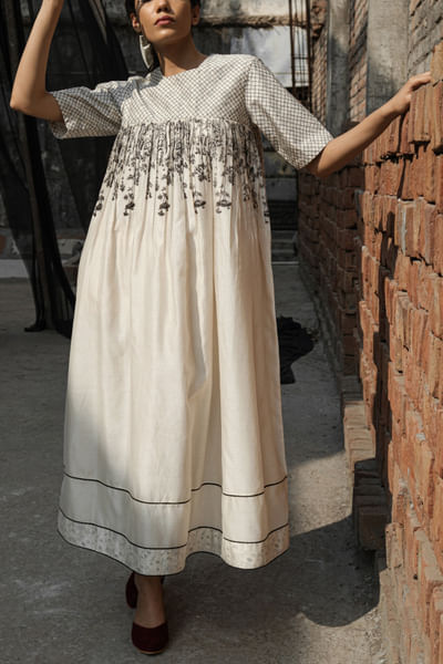 Ivory printed quilted dress