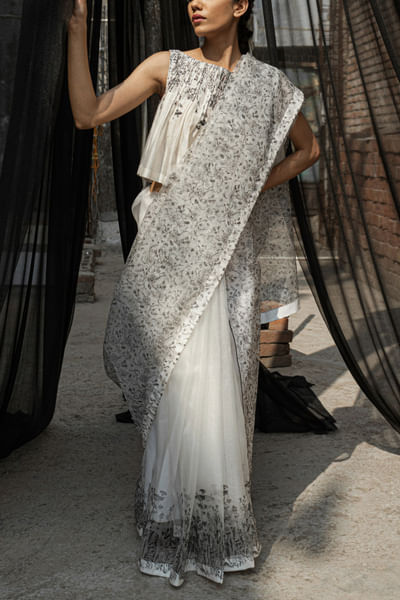 Ivory printed sari