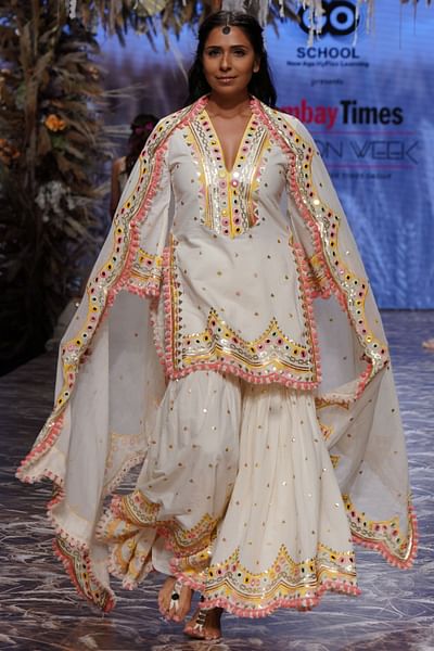 Ivory resham and mirror embroidered sharara set