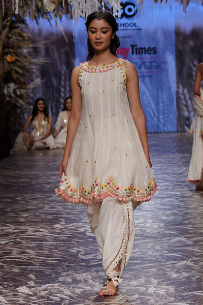 Ivory resham and mirror embroidery dhoti set