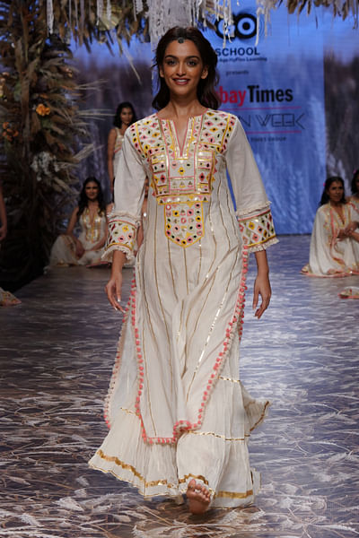 Ivory resham and mirror embroidery sharara set