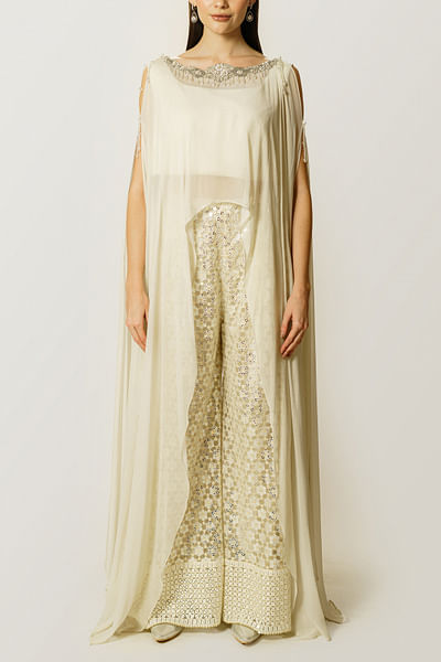 Ivory sequin and cutdana embroidered cape set