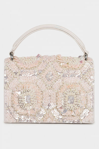 Ivory sequin and pearl embroidery handbag