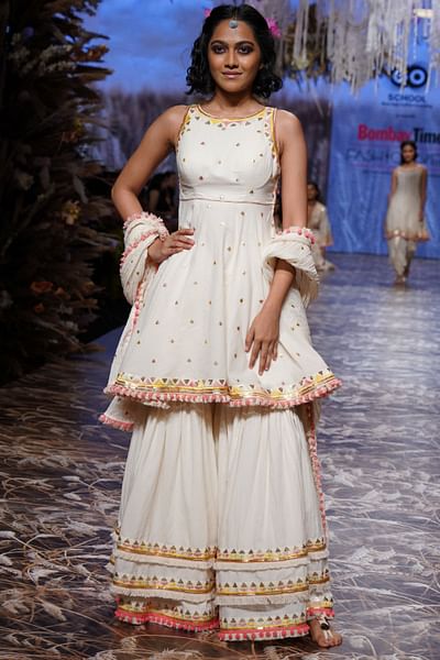 Ivory sequin and tassel detail peplum sharara set