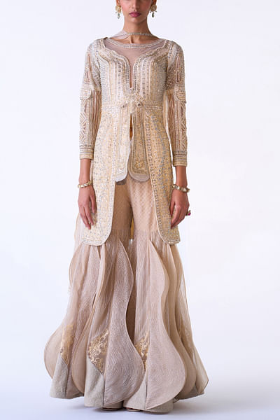 Ivory sequin embellished sharara set