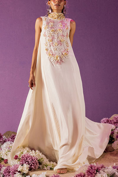 Ivory shell embellished gown