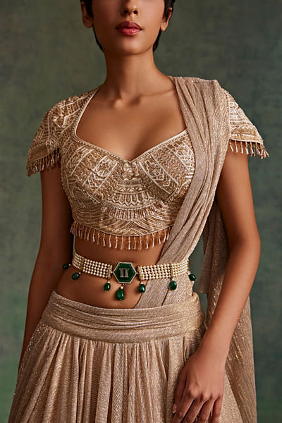 Ivory stone and pearl mesh belt