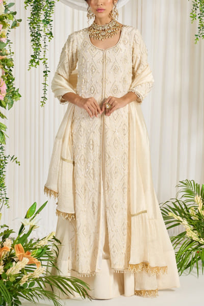Ivory stone and sequin embroidered lehenga set