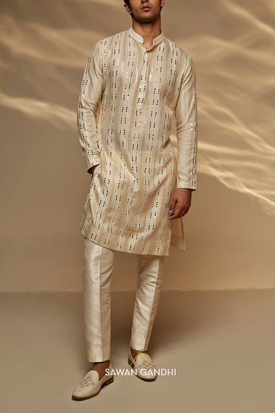 Ivory stripe embellished kurta