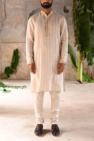 Ivory stripe zari woven kurta set