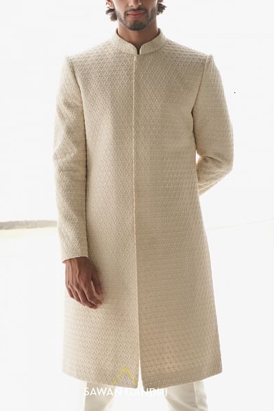 Ivory thread work sherwani set