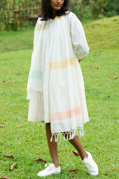 Ivory tiered handloom dress and stole