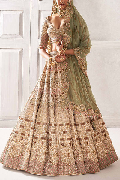 Ivory zardozi and resham embroidered lehenga set