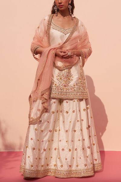 Ivory zardozi resham and dabka embroidered sharara set