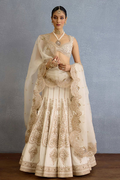Ivory zari and dori embroidered lehenga set