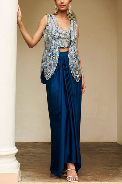 Jade blue embroidered co-ords