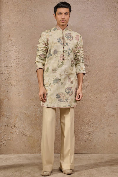 Jade floral motif textured kurta