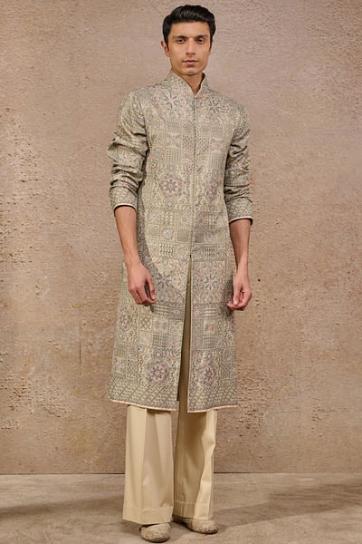 Jade resham embroidered and printed kurta set