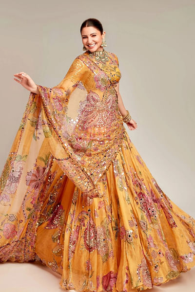 Kesar floral print embroidered lehenga set