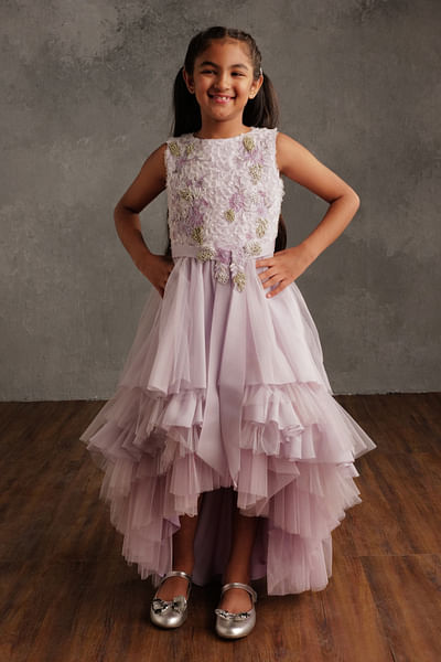 Lavender 3D embellished ruffle dress