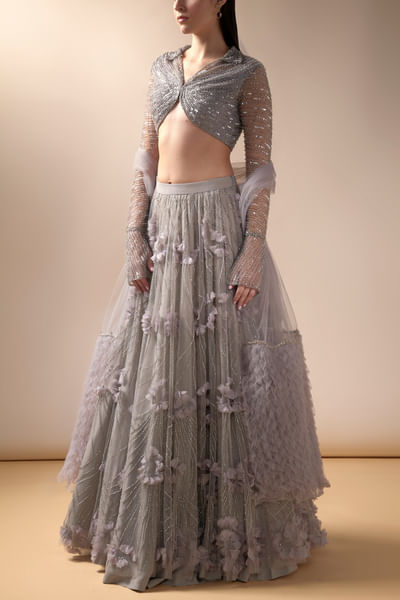 Lavender 3D floral embellished lehenga set