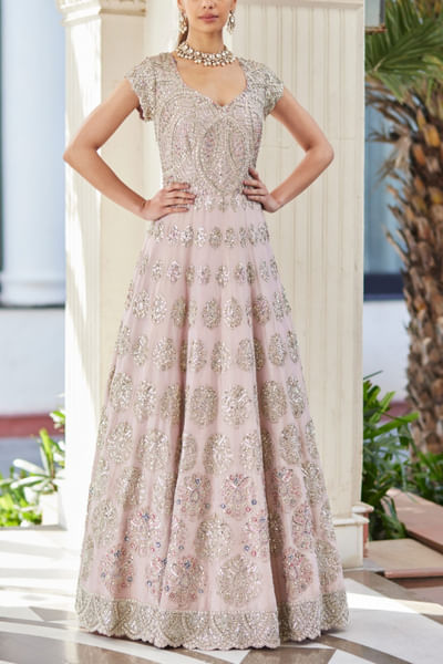 Lavender aari and zardozi embroidered anarkali gown